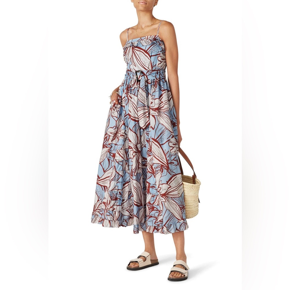 NICHOLAS Blue and Cream Floral Midi Dress